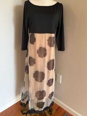 Floral Maxi Dress Gown 3/4 Sleeves Women’s L Formal Casual